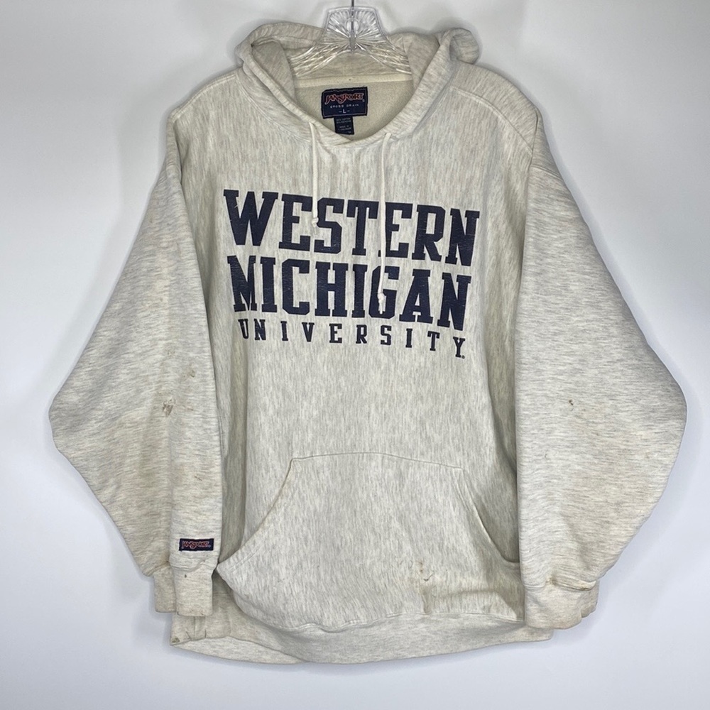 Vintage Jansport Cross Grain Western Michigan  University Hood Sweatshirt Large